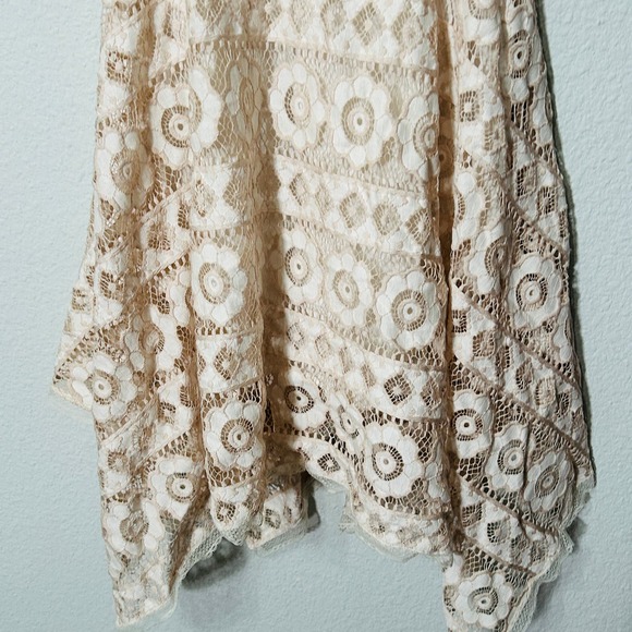 Free People Just Like Honey Beige Lace Asymmetric Mini Dress Size 8 Medium - Picture 8 of 14
